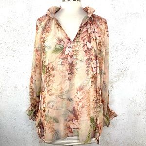 Momoshero Semi-Sheer Floral Print Oversize Blouse